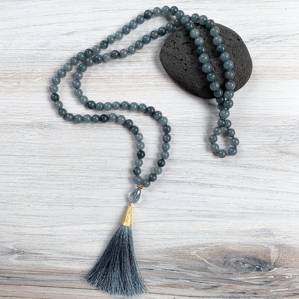 🌫 FOG MALA 🌫 14k & Dark Grey Jade